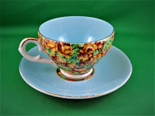 Charger l&#39;image dans la galerie, Tea Cup - Royal Leighton Ware - Turquoise with Roses - Fine Bone China Tea Cup and Matching Saucer
