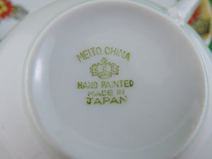 Tea Cup - Meito Japan - Hand Painted - White with Floral Design - China Tea Cup and Saucer