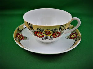 Tea Cup - Meito Japan - Hand Painted - White with Floral Design - China Tea Cup and Saucer