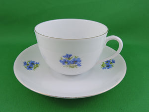 Tea Cup - No - Name - White with Blue Flowers - Fine Bone China Tea Cup and Matching Saucer