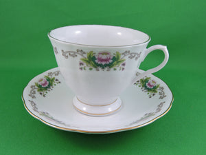 Tea Cup - Made in China - White with Pink Flower - Fine Bone China Tea Cup and Matching Saucer