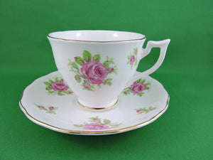 Tea Cup - Melba - White with Pink Roses - Fine Bone China Tea Cup and Matching Saucer