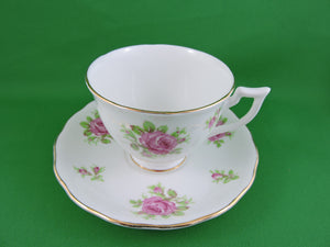 Tea Cup - Melba - White with Pink Roses - Fine Bone China Tea Cup and Matching Saucer