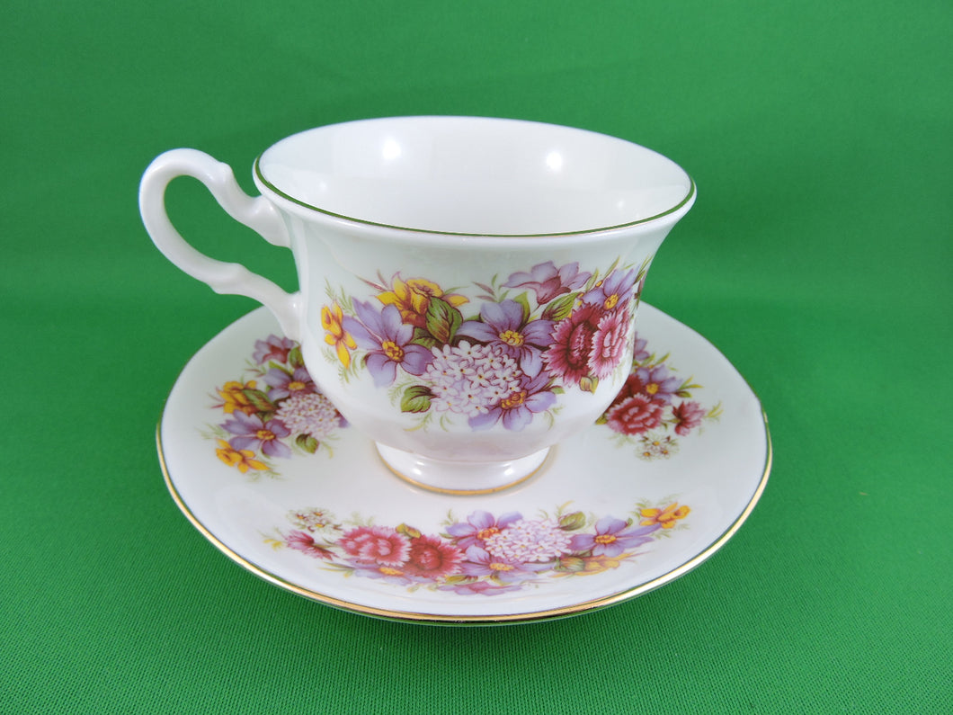 Tea Cup - Queen Anne - Pattern #8629 - Carnations - Fine Bone China Tea Cup and Matching Saucer