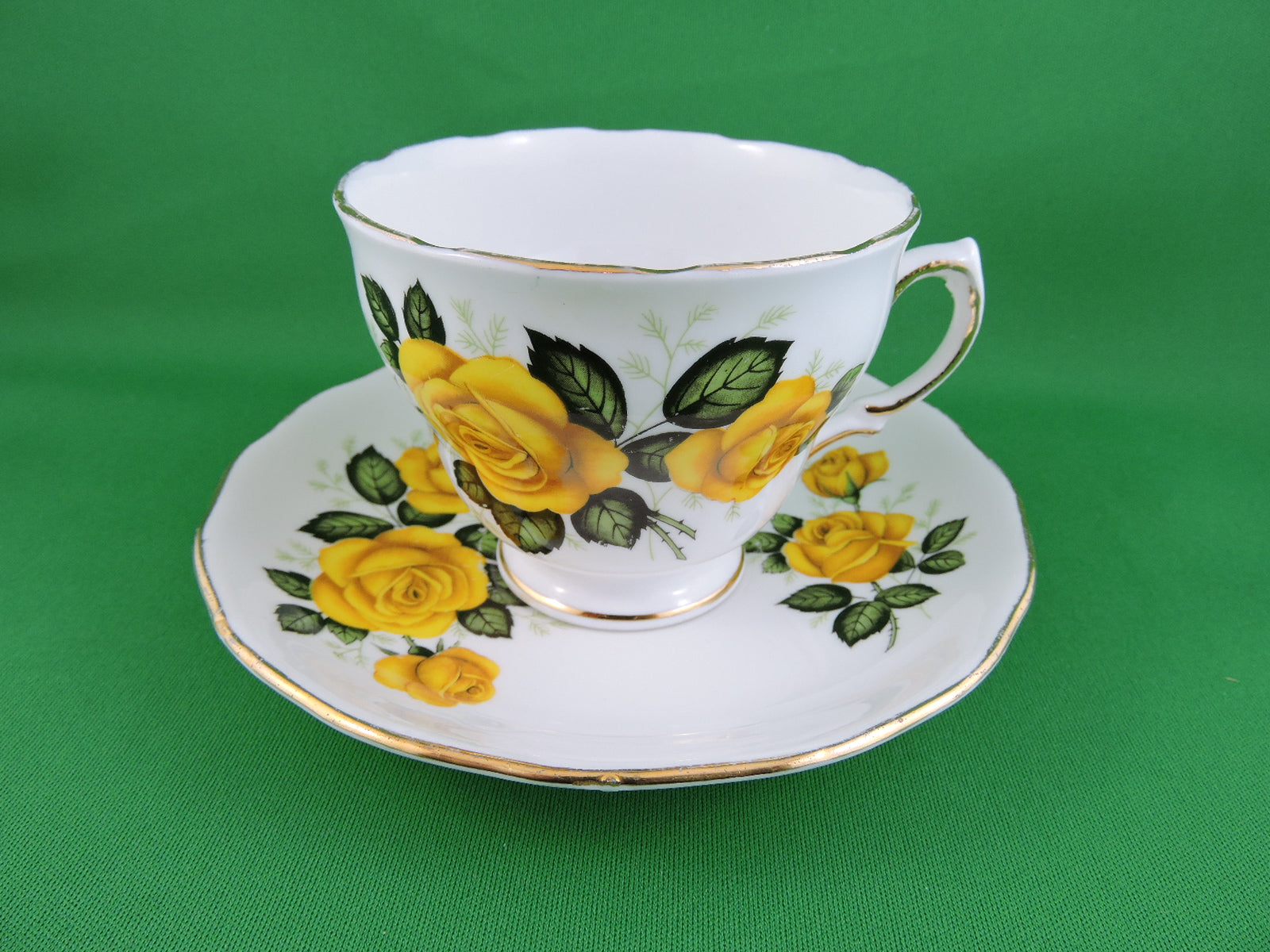 Tea Cup Royal Vale #7603 Yellow Roses Fine Bone China Tea Cup and Matching Saucer