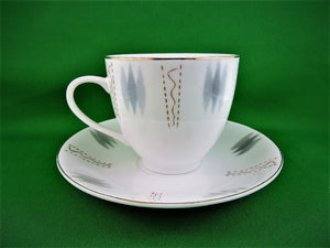 Tea Cup - Made in China - White/Gray with Gold - Fine Bone China Tea Cup and Matching Saucer