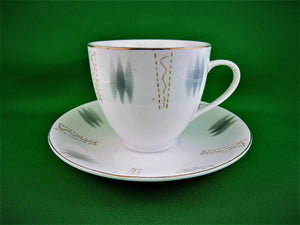 Tea Cup - Made in China - White/Gray with Gold - Fine Bone China Tea Cup and Matching Saucer