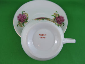 Tea Cup - Made in Japan - Large Pink Floral Design - Fine Bone China Tea Cup and Matching Saucer