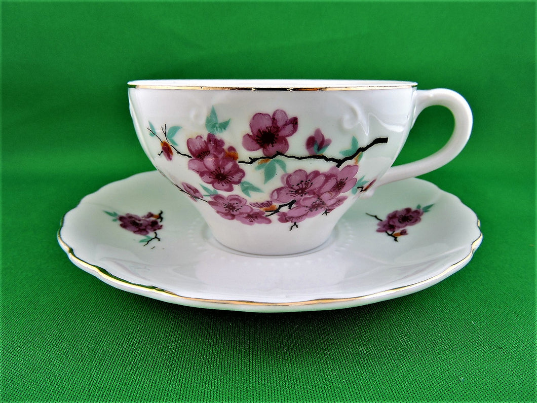 Tea Cup - Made in Japan - Delicate Pink Floral Design - Fine Bone China Tea Cup and Matching Saucer