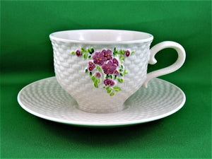 Tea Cup - Teleflora - Woven Basket Design - Fine Bone China Tea Cup and Matching Saucer