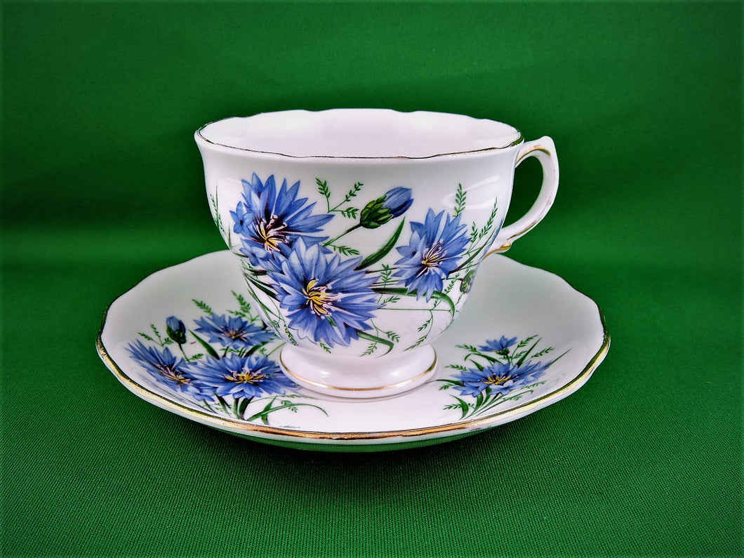 Tea Cup - Royal Vale - Blue/Mauve Floral Design - Fine Bone China Tea Cup and Matching Saucer