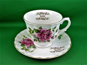 Tea Cup - Elite - June - Pink Roses - Fine Bone China Tea Cup and Matching Saucer