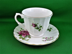 Tea Cup - Elite - June - Pink Roses - Fine Bone China Tea Cup and Matching Saucer