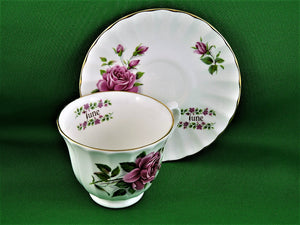 Tea Cup - Elite - June - Pink Roses - Fine Bone China Tea Cup and Matching Saucer