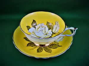 Tea Cup - Paragon - Double Warrant - Yellow with White Rose - China Tea Cup and Matching Saucer