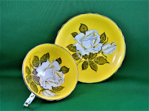 Tea Cup - Paragon - Double Warrant - Yellow with White Rose - China Tea Cup and Matching Saucer