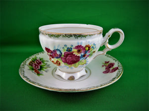 Tea Cup - Made in Japan -  White with Floral Design - Fine Bone China Tea Cup and Matching Saucer