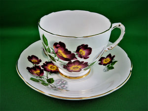 Tea Cup - Delphine - Deep Red Flowers with Yellow Centers - China Tea Cup and Saucer