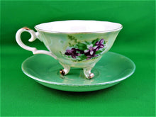 Charger l&#39;image dans la galerie, Tea Cup - Made in Japan - Green Toned - 3 Footed - Fine Bone China Tea Cup and Matching Saucer
