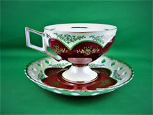 Charger l&#39;image dans la galerie, Tea Cup - Made in Japan - Burgundy and Cream with Gold Design - China Tea Cup and Matching Saucer
