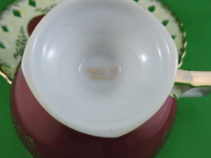 Tea Cup - Made in Japan - Burgundy and Cream with Gold Design - China Tea Cup and Matching Saucer