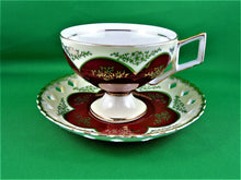 Charger l&#39;image dans la galerie, Tea Cup - Made in Japan - Burgundy and Cream with Gold Design - China Tea Cup and Matching Saucer
