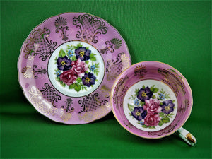 Tea Cup - Shafford Japan - 3 Footed  - Lusterware - China Tea Cup and Matching Saucer