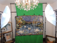 Load image into Gallery viewer, Quilts, Afghans, etc. - Beautiful Blue Tapestry - Swans on Lake

