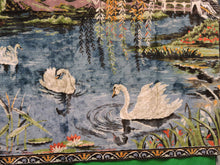 Load image into Gallery viewer, Quilts, Afghans, etc. - Beautiful Blue Tapestry - Swans on Lake
