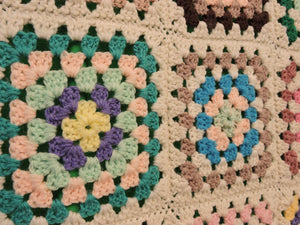 Quilts, Afghans, etc. - Beautiful Crocheted Afghan - Multi-Colored Squares - White Edge