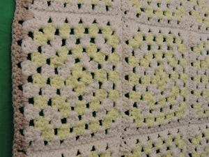Quilts, Afghans, etc. - Beautiful Crocheted Afghan - Yellow and White Squares - Brown Edge