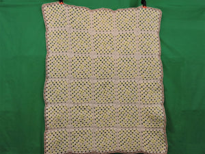 Quilts, Afghans, etc. - Beautiful Crocheted Afghan - Yellow and White Squares - Brown Edge