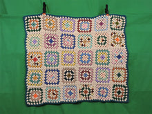 Charger l&#39;image dans la galerie, Quilts, Afghans, etc. - Beautiful Crocheted Afghan - Multi-Coloured Squares - Teal Blue Edge
