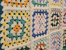 Load image into Gallery viewer, Quilts, Afghans, etc. - Beautiful Crocheted Afghan - Multi-Coloured Squares - Teal Blue Edge
