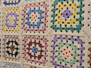 Quilts, Afghans, etc. - Beautiful Crocheted Afghan - Multi-Coloured Squares - Teal Blue Edge
