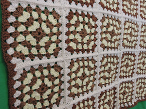 Quilts, Afghans, etc. - Beautiful Crocheted Afghan - Yellow and Brown Squares - Brown Edge