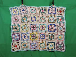 Quilts, Afghans, etc. - Beautiful Crocheted Afghan - Multi-Coloured Squares - Turquoise Edge