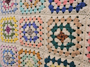 Quilts, Afghans, etc. - Beautiful Crocheted Afghan - Multi-Coloured Squares - Turquoise Edge