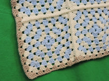 Load image into Gallery viewer, Quilts, Afghans, etc. - Beautiful Crocheted Afghan - Blue and White Squares - Beige Edge
