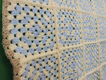Charger l&#39;image dans la galerie, Quilts, Afghans, etc. - Beautiful Crocheted Afghan - Blue and White Squares - Beige Edge
