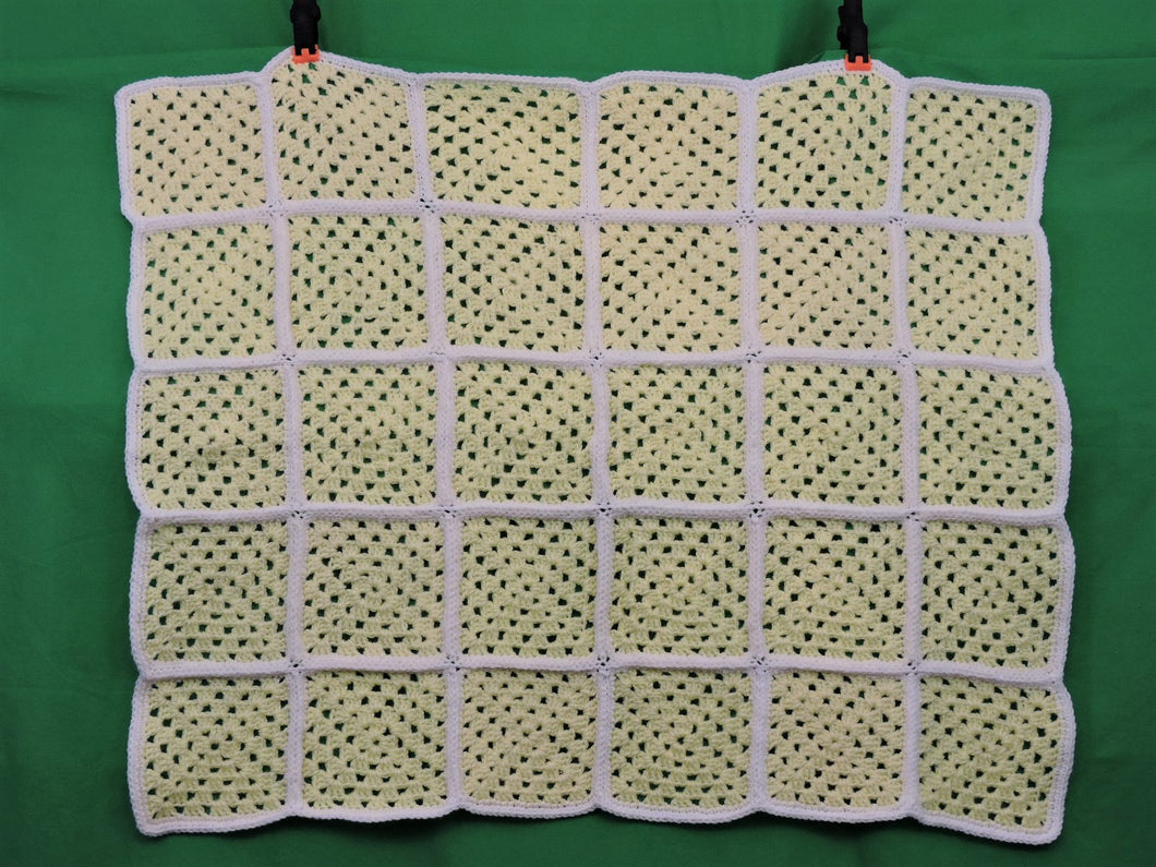 Quilts, Afghans, etc. - Beautiful Crocheted Afghan - Yellow Squares - White Edge