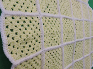 Quilts, Afghans, etc. - Beautiful Crocheted Afghan - Yellow Squares - White Edge