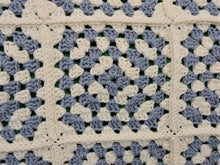 Charger l&#39;image dans la galerie, Quilts, Afghans, etc. - Beautiful Crocheted Afghan - Dusty Blue and White Squares - White Edge
