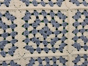 Quilts, Afghans, etc. - Beautiful Crocheted Afghan - Dusty Blue and White Squares - White Edge