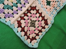 Load image into Gallery viewer, Quilts, Afghans, etc. - Beautiful Crocheted Afghan - Multi-Coloured Squares - Bright Turquoise Edge
