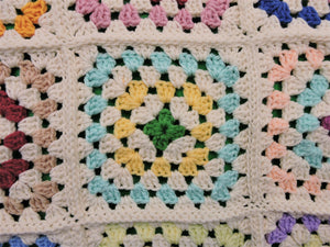 Quilts, Afghans, etc. - Beautiful Crocheted Afghan - Multi-Coloured Squares - Bright Turquoise Edge