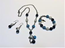 Load image into Gallery viewer, Jewelry - Necklace, Bracelet and Earrings Set - Blue and Silver Crystals
