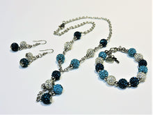 Load image into Gallery viewer, Jewelry - Necklace, Bracelet and Earrings Set - Blue and Silver Crystals
