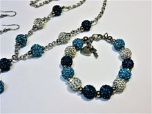 Load image into Gallery viewer, Jewelry - Necklace, Bracelet and Earrings Set - Blue and Silver Crystals
