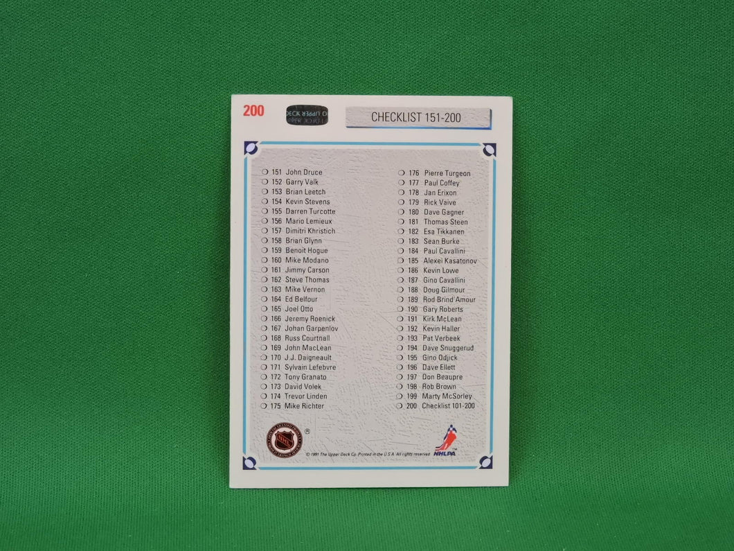 Upper Deck Collector Cards - 1991 - #200 Checklist